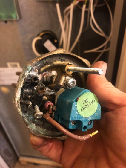 Close up of leaking Pulsacoil 2000 heater element